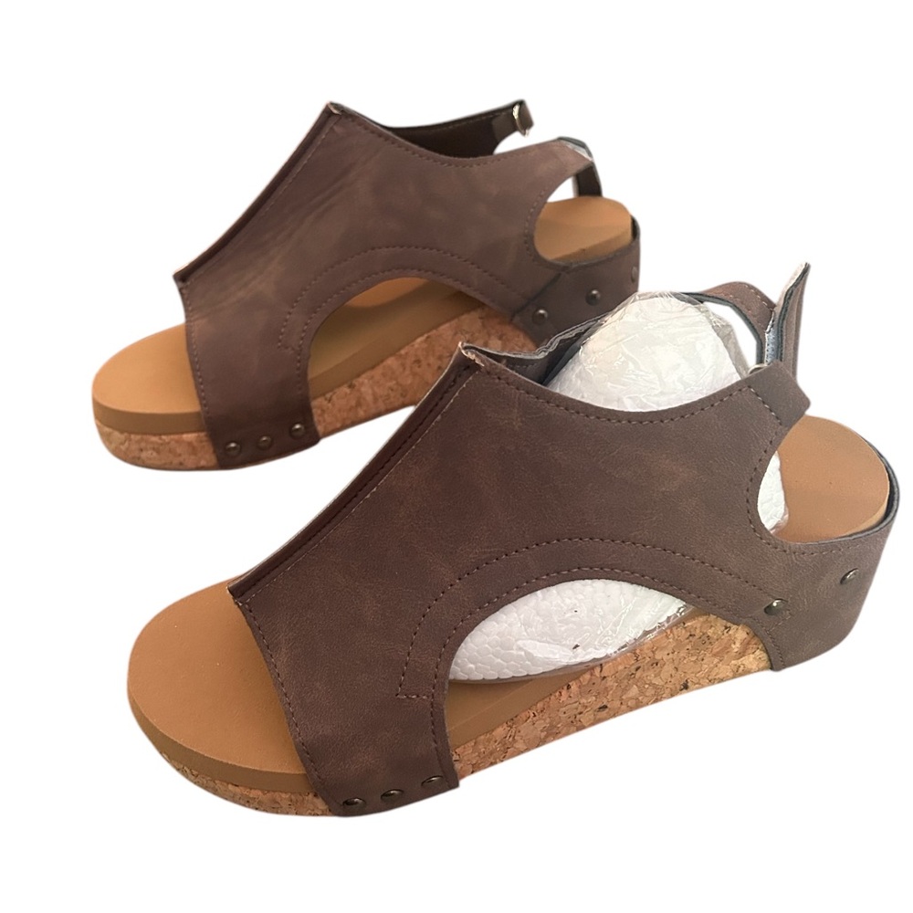 Brown Slingback Wedge Sandals